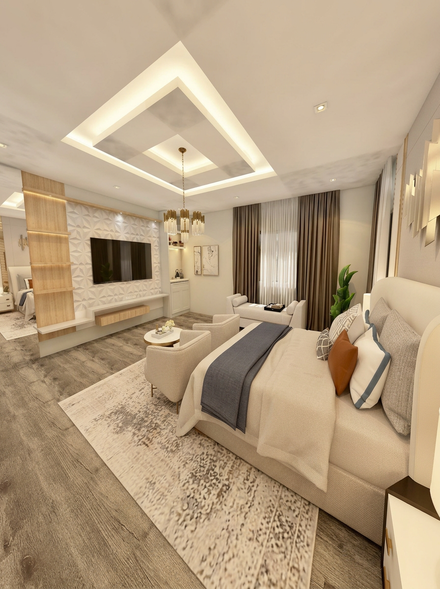 ZALAZ Creativity bedroom interior with layered textures and warm lighting