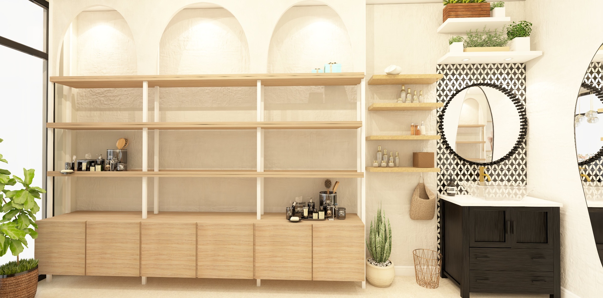 Display shelving and wash bar